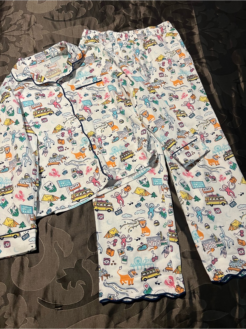 NWOT Roller Rabbit x Target Roadtrip Long Sleeve Printed Pajama Set Girls XL 14